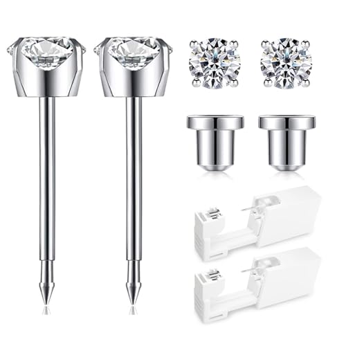Ear Piercing Kit | Disposable Ear Piercing Gun Kit Made in 316L Surgical Stainless Steel 4mm - 4prong Cubic Zirconia | At Home Self Piercing Kit with Earrings Studs