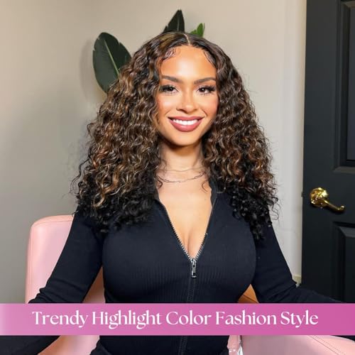Honey Blonde Highlight F1B30 Water Wave Bundles Human Hair, 12A Soft Thick Wet and Wavy Black and Brown Ombre Color Curly Single Bundles 100% Unprocessed Brazilian Virgin Remy Human Hair 10 In