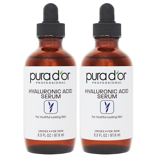 PURA D'OR Hyaluronic Acid Serum For Deep Hydration (3.3oz x2 = 6.6oz) Anti-Aging, Plumping & Moisturizing Formula For Smooth, Supple Skin - Natural Skincare Boost - Fine Lines & Wrinkle Reducer