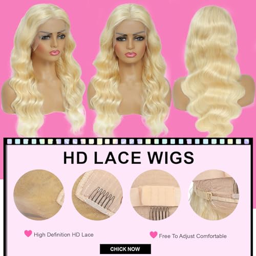 32 Inch 613 Lace Front Wig Human Hair 200 Density Blonde Wig Human Hair 613 HD Lace Frontal Wig 13x6 Body Wave Lace Front Wigs Human Hair Pre Plucked 613 Wig for Women