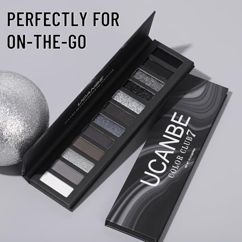 UCANBE Smokey Eyeshadow Palette, Dark Black White Gray Silver Natural Nude Matte Shimmer Eye Shadow Make Up Pallet for Smoky Emo Goth Makeup, 12 Color High Pigmented Long Lasting Waterproof Pallete