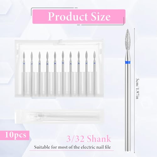 Ouligay 10pcs Cuticle Nail Drill Bit Set, Cuticle Drill Bits for Nails, Professional Cuticle Bit for Nail Drill, Flame Bit for Nail Drill for Manicure Pedicure Clean Tool with Case