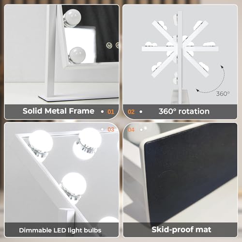 ZL ZELing Vanity Mirror with Lights,Makeup Mirror with Lights,Light up Mirrors with Smart Touch 3 Colors Dimmable,Mirror with Lights with 360¡Æ Rotation