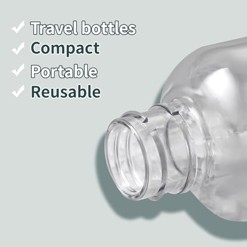 Tekson Plastic Travel Bottles 3.4 oz, Travel Size Containers for Shampoo, Empty Mouthwash Bottles with Clear Screw Cap (100ml, Clear)