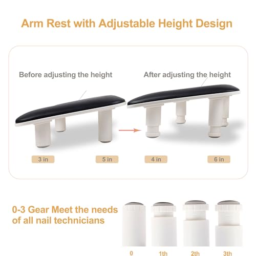 Arm Rest for Nails Tech with Adjustable Base,U shaped Comfortable Manicure Nail Hand Rest Stand Pillow Cushion for Acrylic Nail Art Tech(Black)