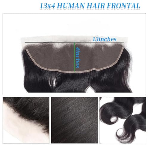 Body Wave Frontal 13 x 4 HD Transparent Lace Frontals With Bangs Baby Hair 100% Remy Human Hair Natural Color (13 x 4 Lace Frontal, 16 Inch)