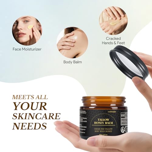 Beef Tallow for Skin, Tallow and Honey Balm for Face, Grass-Fed Tallow for Body, Deep Nourishing 2.1oz / 60g