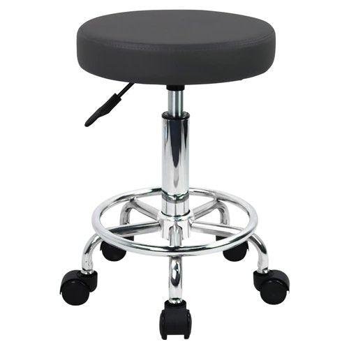 WKWKER Round Rolling Stool with Footrest PU Leather Height Adjustable 360° Swivel Stool with Wheels Office Stool Chair Home Drafting Work Studio Shop SPA Salon Small (Grey)
