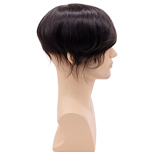 Toupee for Men 8¡±x10¡± European Virgin Human Hair Replacement Systems Men¡¯s Hairpiece Mono Lace Top with Durable PU Around Medium Light Density #2 Darkest Brown Color
