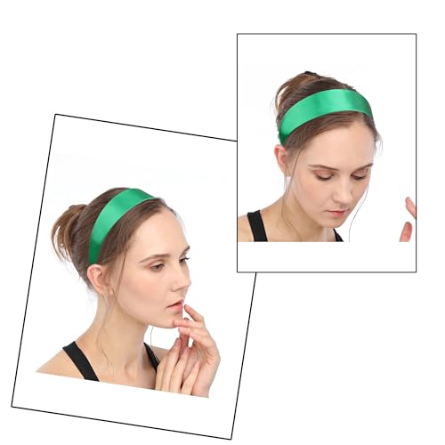 Ivyu Green Headbands for Women 70s Wide Headband Girls Halloween Satin Headbands for Adults 60s Hard Head Bands