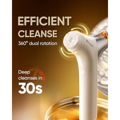 kingdo 2-in-1 Face Scrubber & Makeup Remover Device, Smart Automatic Foaming Facial Cleansing Brush Exfoliator with Face Cleanser for Deep Cleansing & Exfoliating & Removing Makeup Skin Care