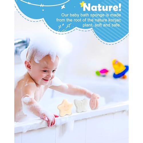 MoHern Konjac Baby Sponge for Bathing, 3Pcs Natural Cute Shapes, Kids Bath sponges for Infants, Toddler Bath time, Plant-Based, Extra Soft