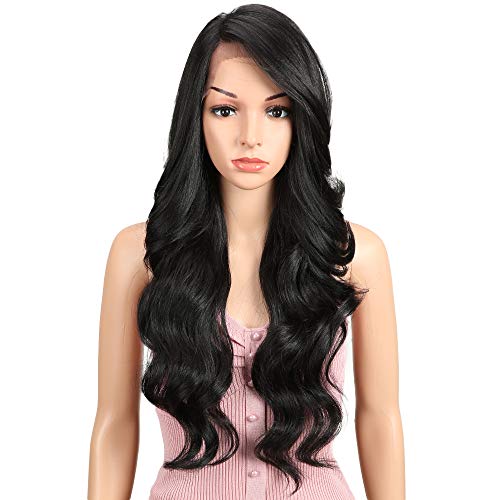 Joedir 26" Big Curly Wavy Supreme Free Parting HD Lace Frontal Wigs With Baby Hair High Temperature Synthetic Wigs For Women 180% Density Wigs(Black Color)