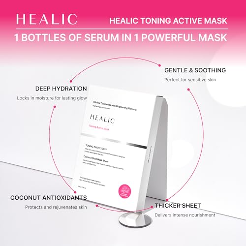 Toning Active Mask ? Brightening, Hydrating&Soothing Face Mask with Tranexamic Acid & Hyaluronic Acid, Sheet Mask with Coconut Fiber, Gentle for Sensitive Skin, Korean Skin Care, Vegan, 5EA