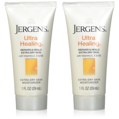 Jergens Ultra Healing Dry Skin Moisturizer, Travel Size Body and Hand Lotion, for Extra Dry Skin, Use After Washing Hands, HYDRALUCENCE blend, Vitamins C, E, B5, 1 Fl Oz (Pack of 2)
