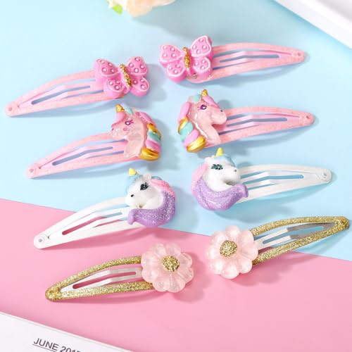 8Pcs Flower Hair Clips for Girls, Butterfly Metal Snap Clips,Cute Glitter Toddler Girls Unicorn Hair Accessories for Children, Infants, Toddlers, Kids - Flower
