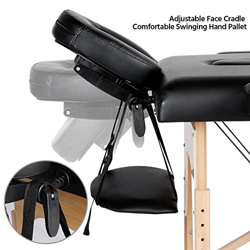 Yaheetech Massage Table Portable Lash Beds Spa Bed Massage Couch Foldable Spa Tables Adjustable 2 Fold with Non-Woven Bag 24 inch, Black