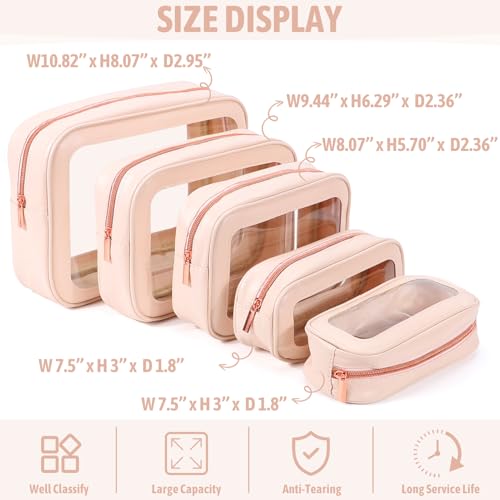 5PCS Clear Toiletry Bag,TSA Approved Travel Makeup Pouch with Zipper for Cosmetics and Toiletries£¬Diaper Bag Organizer Pouch Set£¬Women's Purse Organizer and Clear Car Bag