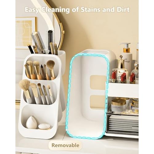 Makeup Organizer with Drawers, Skincare Organizer (Large Size Thick), Storage Box Cosmetic Display Cases, Make up Organizers for Vanity, Dresser, Desk, Kitchen, Countertop (White)