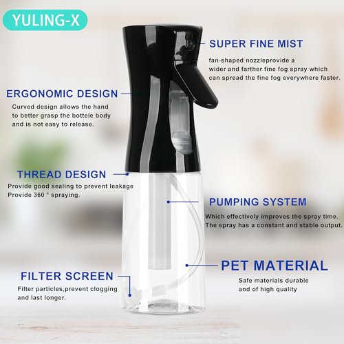 Spray Bottles For Hair, continuous spray bottle (200ml/6.8oz 2Pack) used for hair design, plants, cleaning, hair care and skin care, etc. ? empty, reusable (Black&White)