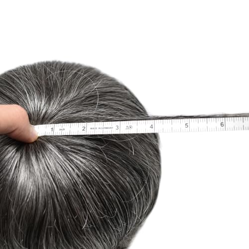 Hair System For Men Toupee Human Hair Replacement All Poly Mens Hair Piece 0.1mm Skin PU Hairpieces For Man Grey Brown Black Wigs(8"X10", #1B60 1B# OFF BLACK WITH 60% SYNTHETIC GREY)