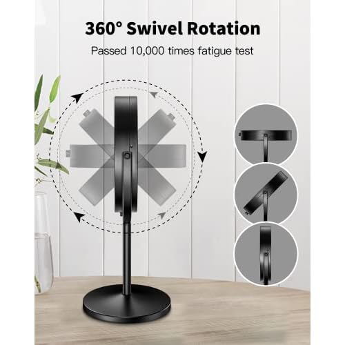 Benbilry 10X Magnifying Lighted Makeup Mirror, 7 Inch Double Sided 1X/10X Magnification with Lights, 360¡Æ Rotation Swivel Travel Make Up Mirror with Lighting, Battery Operated Black