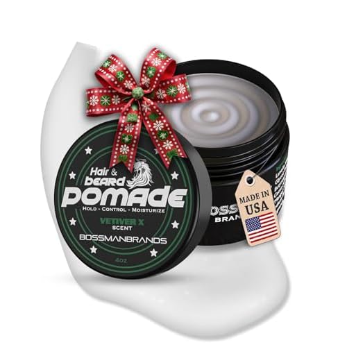 Bossman Natural Hair & Beard Pomade for Men (Vetiver X Scent) ? Medium Hold & Moisturizing for Hair, Beard & Mustache Styling ? Made in USA
