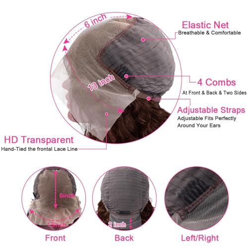 Chocolate Brown Lace Front Wigs Human Hair 13X6 Deep Wave Lace Front Wigs Human Hair Pre Plucked 180% Density HD Transparent Lace Frontal For Women Colored Deep Curly (Chocolate Brown, 32 Inch)