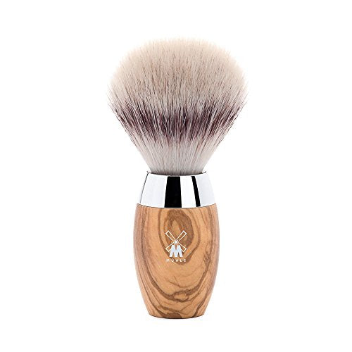 M?HLE KOSMO Olive Wood Silvertip Fiber Shaving Brush - Synthetic Luxury Shave Brush for Men, Rich Lather