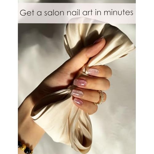 Semi Cured Gel Nail Strips, Nude Cat Eye Gradient 20pcs UV Gel Nails Sticker, Nail Wraps UV for Home Nails DIY
