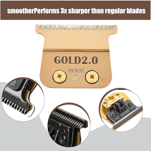 2 Pcs FX707Z DLC 2.0 Replacement Blades Head Compatible with BaByliss PRO Barberology Trimmer Blade,Zero-Gapped Replacement Trimmer Blade Compatible with BaBylissPRO FX787 & FX726 Trimme(GOLD)