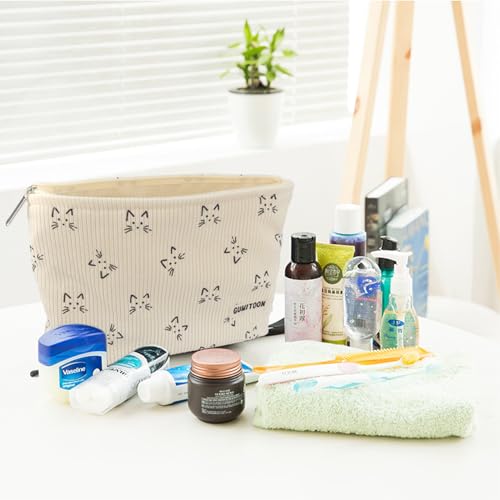 Makeup Bag Cute Cat Cosmetic Bag for Women Organizer With Zipper Corduroy makeup Bag Brushes Storage Bag Travel Toiletry Bag Organizer
