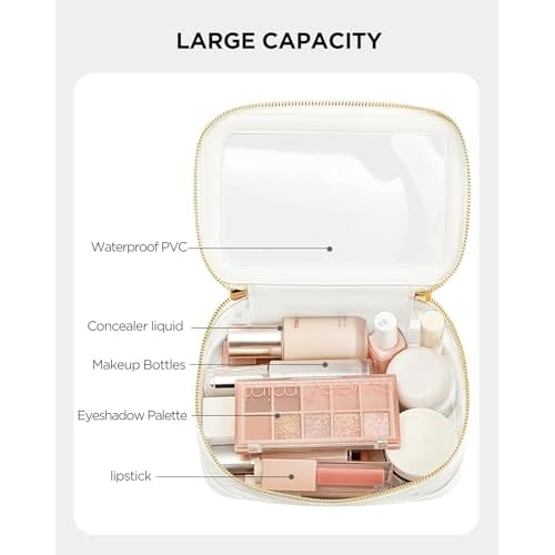 HBlife Clear Makeup Bag Organizer Set, Portable Travel Toiletry Cosmetic Case for Women, Large Make Up Bag Makeup Train Case Transparent Storage Pouch with Handle(White)