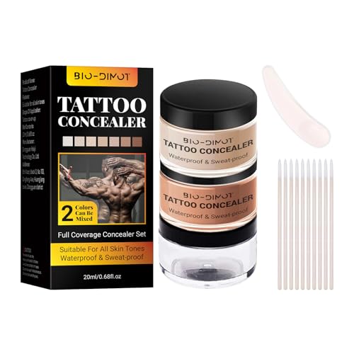 BIO-DIMOT Tattoo Cover Up, 2 Colors Waterproof & Sweatproof Tattoo Cover Up Makeup, Invisible & Natural, Skin-Friendly Body Makeup Suitable for Tattoos, Scars, Spots & Vitiligo (1PCS)