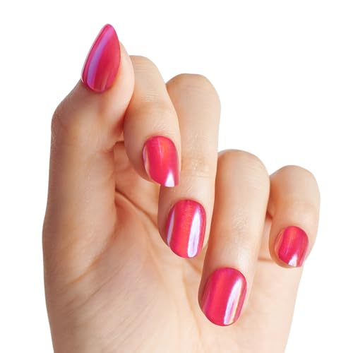 KISS colorFX by imPRESS Press On Nails , ¡®Floating¡¯, Solid Red with Pearlescent Finish, Short Oval, IMPROVED adhesive, Includes 30 Fake Nails, Prep Pad, 1 Manicure Stick, 1 Mini Nail File