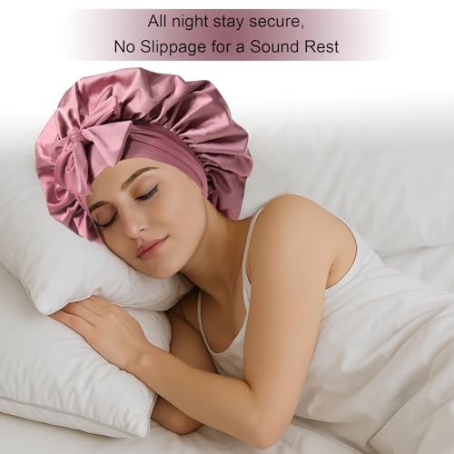 Silk Bonnet for Women, Satin Bonnet for Sleeping, Large Sleep Cap with Elastic Tie Band for Curly Hair