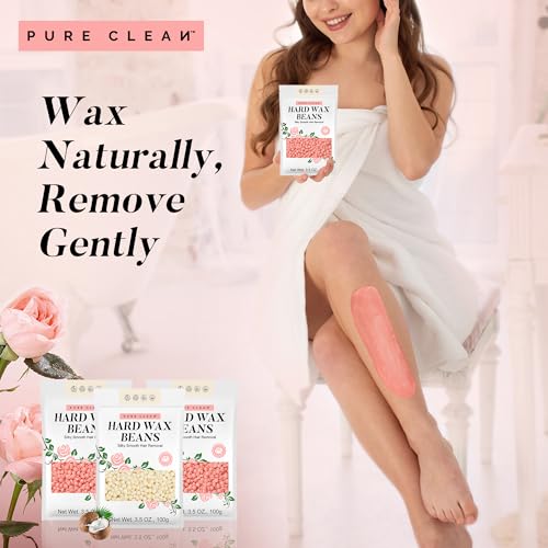 PURECLEAN Hard Wax Beads, 300g Pink Rose Hair Removal Wax Beans for Sensitive Skin, Multi-Use for Face, Bikini, Eyebrows, Underarms, Leg, Full Body - Suitable for All Wax Warmers (Pack of 3)