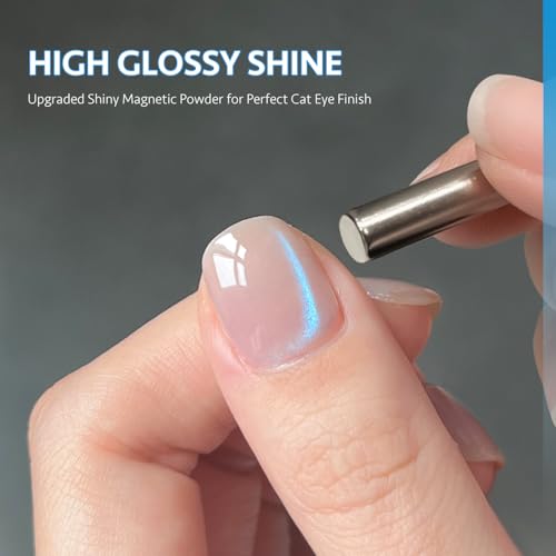 GAOY Blue Glassy Cat Eye Gel Nail Polish, 16ml Holographic Glitter Jelly Nail Polish with Magnet, Reflective Translucent UV Gel for Manicure Art DIY, 3331 Azure Aurora