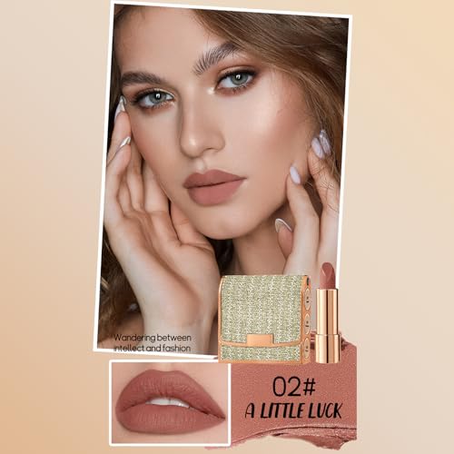 3 Colors Matte Lipstick Set Long Lasting Lip stick 24 hr Lip stick for Women Waterproof Non-sticky Multi-occasions Professional Lipstick for Women lip balm with Exquisite Chain Bag 3.5gx3pcs