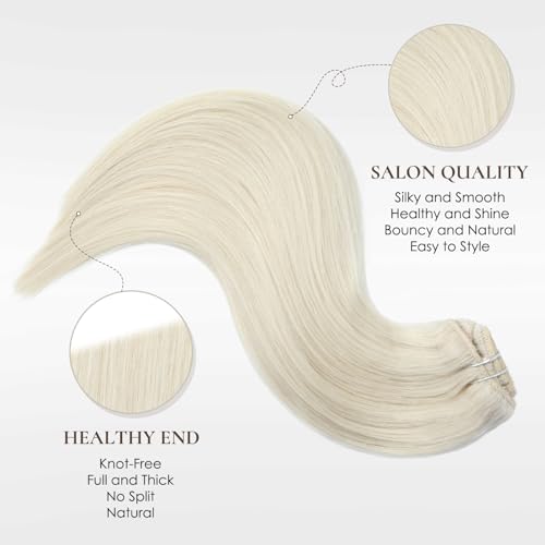 Human Hair Extensions 22 inch 120G 7 PCS Platinum Blonde Straight Remy Long Clip In Real Brazilian 100% Human Hair Natural Thick Clip on Hair Extensions