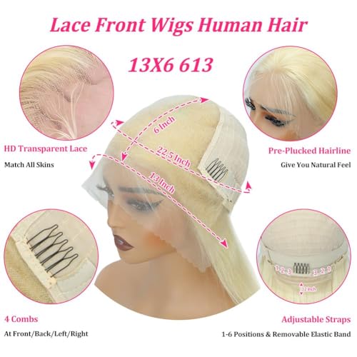 36 Inch 613 Lace Front Wig Human Hair Straight Blonde Wig Human Hair 613 HD Lace Front Wig Pre Pluck With Baby Hair