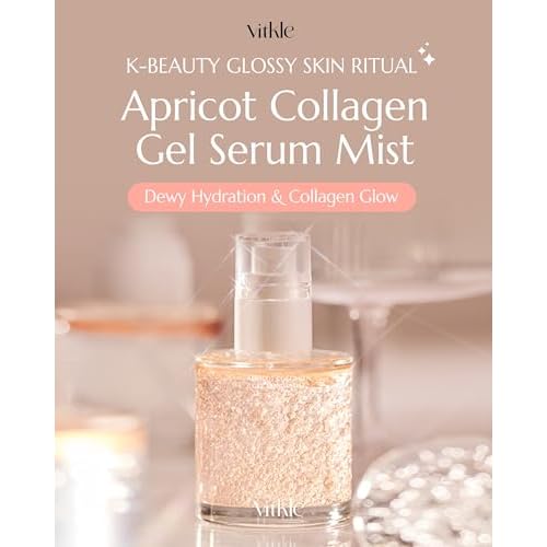Apricot Collagen Gel Serum Mist - Korean Face Moisturizer French Patented with 8-Layer Hyaluronic Acid, Bakuchiol, Adenosine for Hydration Glow Firming Anti-Aging Spray, 3.38 fl.oz.