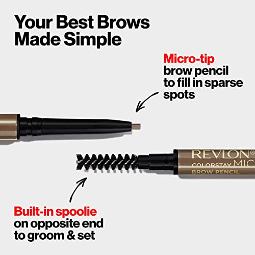 Revlon ColorStay Micro Eyebrow Pencil with Built In Spoolie Brush, Infused with Argan and Marula Oil, Stocking Stuffer for Her, 456 Dark Brown, 0.003 oz