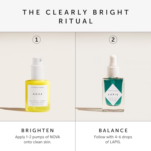 HERBIVORE Clearly Bright Regimen | Nova 15% Vitamin C Brightening Serum + Lapis Blue Tansy Skin Balancing Face Oil