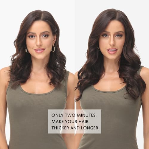 Rose bud Clip in Hair Extensions Real Human Hair 7Pcs 16Clips 18Inch 150g Natural Thick Hair Extensions Human Hair Medium Brown to Dark Blonde