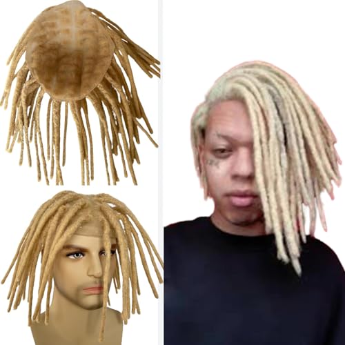 12inch Transparent Full Lace Base Afro Dreadlock Extensions Toupee For Men and Women, 0.6cm Loc Extensions Human Hair Dreadlock 10x8inch #613 Blonde Color