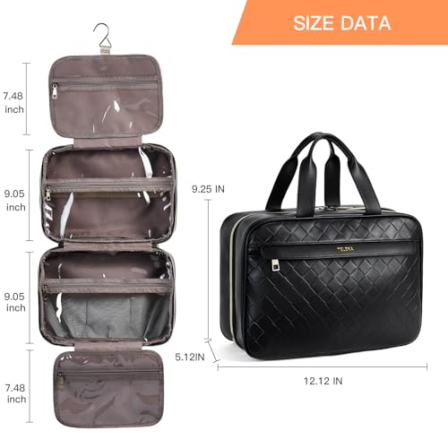 Telena Travel Toiletry Bag for Women with Hanging Hook, Water-resistant Cosmetic Bag Travel Organizer for Accessories, Toiletries, Shampoo