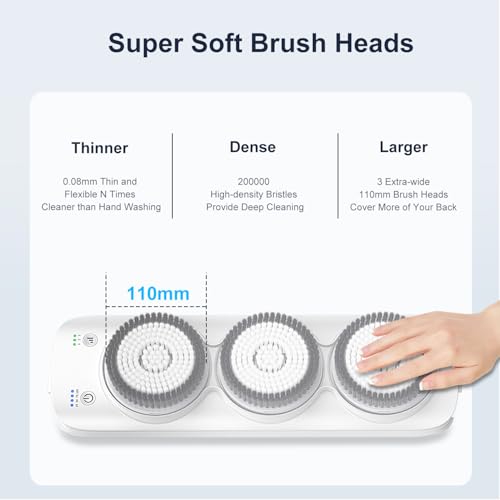 Wall-Mounted Electric Back Scrubber for Shower, 360¡Æ Electric Spin Shower Cleaner Brush with Replaceable Super Soft Brush Heads, 3 Levels Adjustable Height Adjustable for Daily Bath and Deep Cleaning