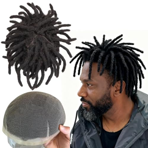 Afro Toupee for Black Braids Hair Pieces Curly Wave 8X10 Lace Base African American Mens Toupee Real Human Hair Piece Mens Wig Hair System (Afro Dreadlock)