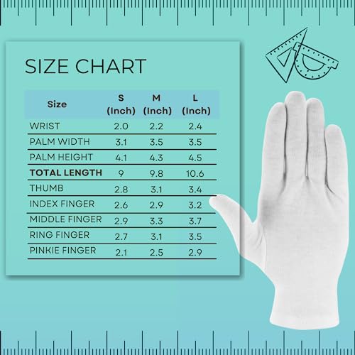 12 Pairs Cotton Gloves, White Gloves for Dry Hands, Cotton Gloves for Sleeping, Moisturizing Night Gloves, White Gloves 100% Cotton, Size L (12 Pairs)